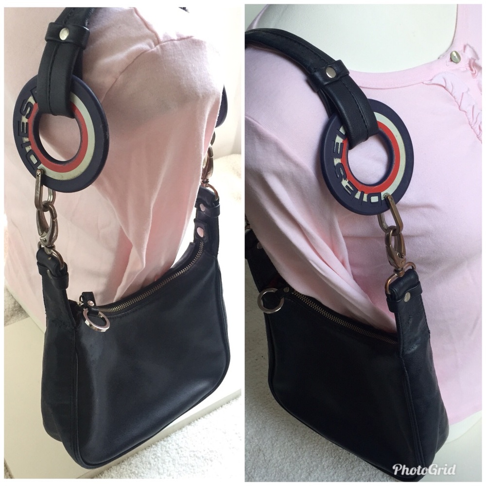 Diesel Vintage Rare Logo Rings Blue Leather Purse